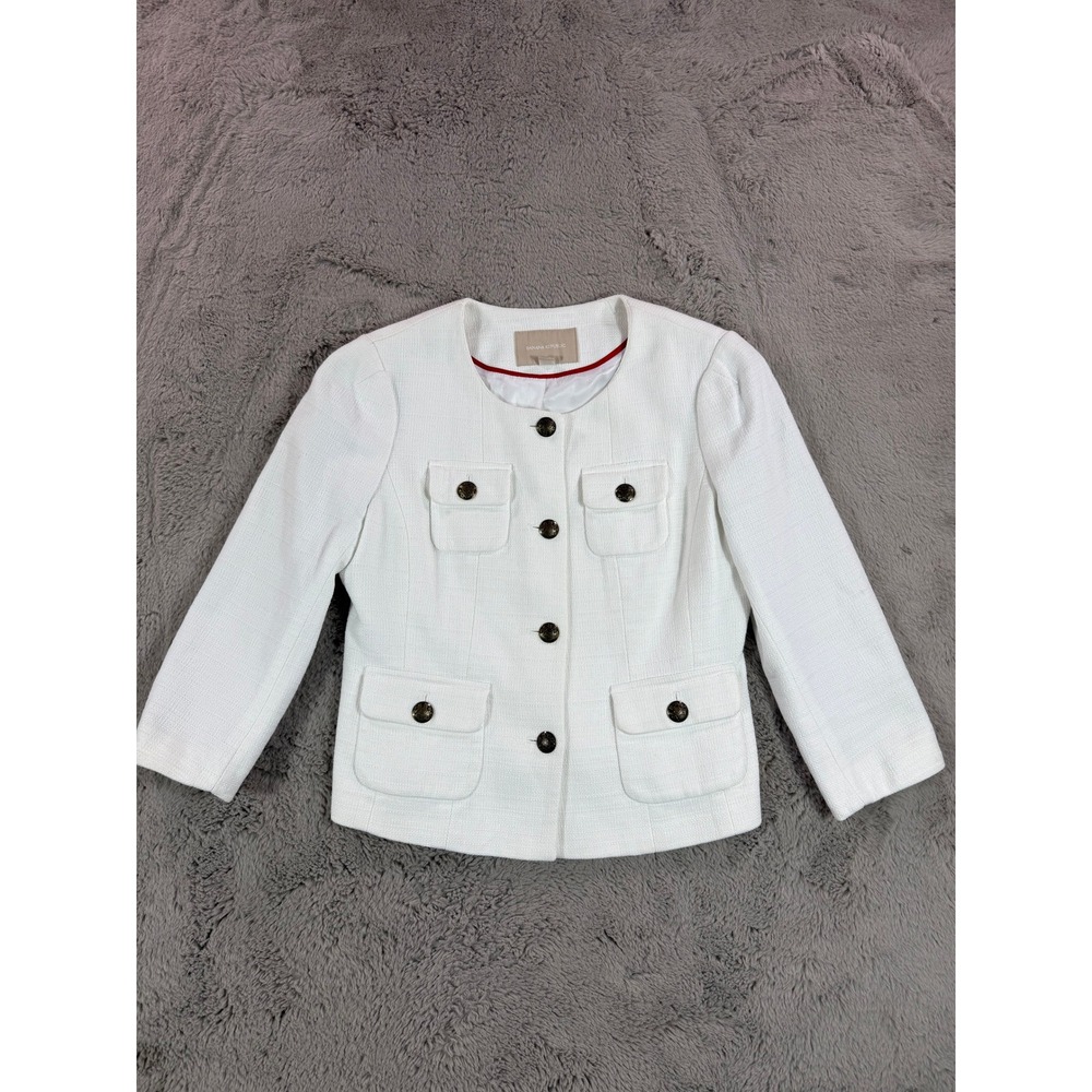 Banana Republic White Textured Blazer Jacket Cropped Military Buttons Size 4